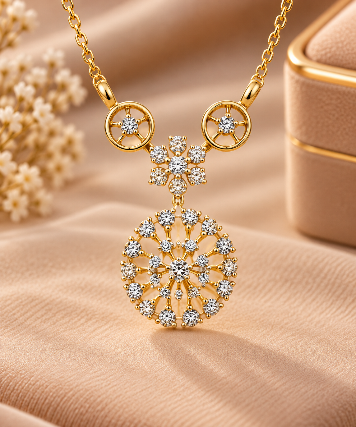 Radiant Gold Diamond Sunburst Pendant